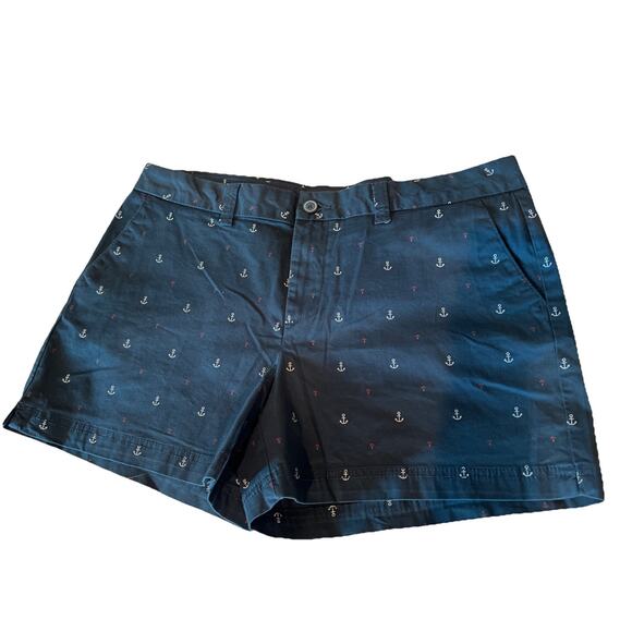 Magellan Womens Outdoor Shorts NWT Navy Blue American Anchor Print Casual 14 - Picture 1 of 7